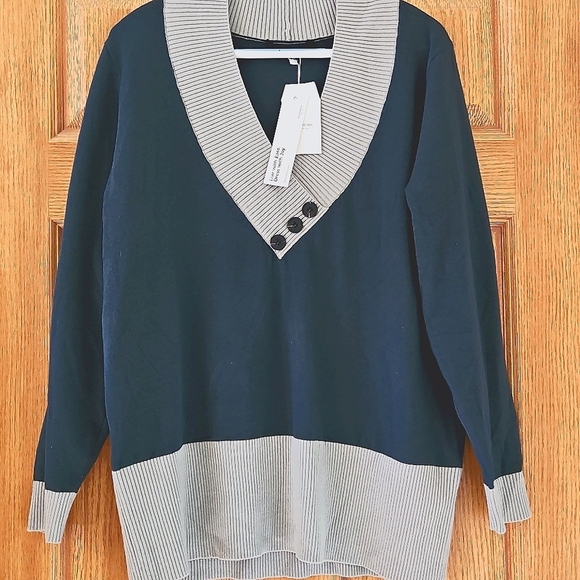 NWT BloomChic v neck two tone sweater sz. 10 or L Plus Size - Picture 1 of 7